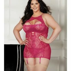 Shirley Of Hollywood Lingerie Collared Sheer Lace & Gartered Chemise