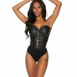 Shirley Of Hollywood Lingerie Embossed Faux Leather Teddy Black