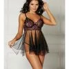 Shirley Of Hollywood Floral & Sheer Pleated Babydoll