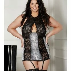 Shirley Of Hollywood Lace Halter Neck & Snake Skin Print Gartered Chemise