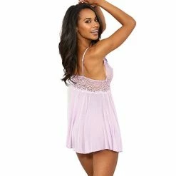 Shirley Of Hollywood Stretch Lace Babydoll W/g-string Lilac