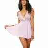 Shirley Of Hollywood Lingerie Stretch Lace Babydoll W-g-string Lilac Xxl