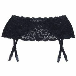 Shirley Of Hollywood Lingerie Stretch Lace Garter Belt With Adjustable Garters Black One Size Fits Most