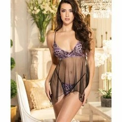 Shirley Of Hollywood Valentines Sheer & Floral Applique Babydoll