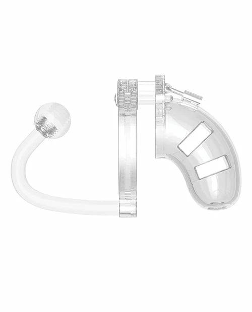 Shots America Shots Man Cage Chastity 3.5" Cock Cage With Plug Model 10 - Clear