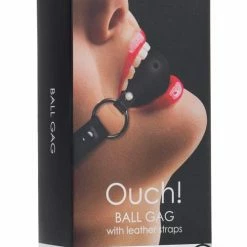 Shots America Shots Ouch Ball Gag With Leather Straps - Black Kink & BDSM
