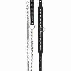 Shots America Shots Ouch Diamond Studded Collar With Leash - Black Kink & BDSM