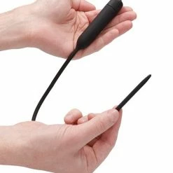 Shots America Shots Ouch Extra Long Urethral Sounding Silicone Vibrating Bullet Plug - Black