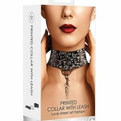 Shots America Shots Ouch Love Street Art Fashion Printed Collar With Leash - Black