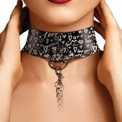 Shots America Shots Ouch Love Street Art Fashion Printed Collar With Leash - Black