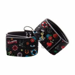 Shots America Shots Ouch Old School Tattoo Style Printed Ankle Cuffs- Black Kink & BDSM