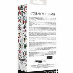 Shots America Shots Ouch Old School Tattoo Style Printed Collar With Leash- Black Kink & BDSM