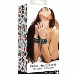 Shots America Kink & BDSM Shots Ouch Old School Tattoo Style Printed Hand Cuffs- Black