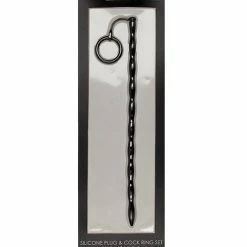 Shots America Shots Ouch Urethral Sounding Silicone Plug & Cock Ring Set - Black