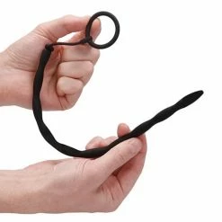 Shots America Shots Ouch Urethral Sounding Silicone Plug & Cock Ring Set - Black