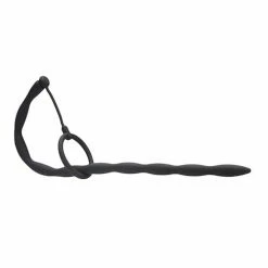 Shots America Shots Ouch Urethral Sounding Silicone Plug & Cock Ring Set - Black