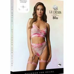 Shots America Shots Bliss Bra & Panty Leg Garter With Face Jewelry Multi One Size Fits Most Lingerie