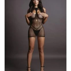 Shots America Shots Le Desir Duo Net Open Cup Mini Dress Black One Size Fits Most Lingerie