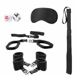 Shots America Shots Ouch Black & White Bed Post Bindings Restraint Kit - Black Kink & BDSM