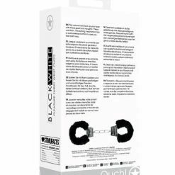 Shots America Shots Ouch Black & White Beginner's Furry Hand Cuffs - Black Kink & BDSM