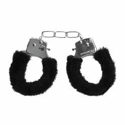 Shots America Shots Ouch Black & White Beginner's Furry Hand Cuffs - Black Kink & BDSM