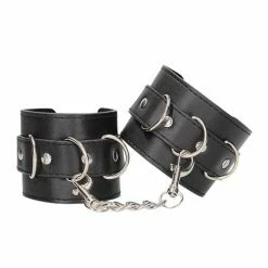 Shots America Kink & BDSM Shots Ouch Black & White Bonded Leather Hand-ankle Cuffs - Black
