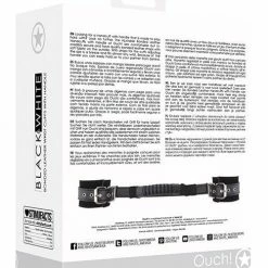 Shots America Shots Ouch Black & White Bonded Leather Hand Cuffs W-handle - Black Kink & BDSM