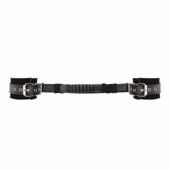 Shots America Shots Ouch Black & White Bonded Leather Hand Cuffs W-handle - Black Kink & BDSM