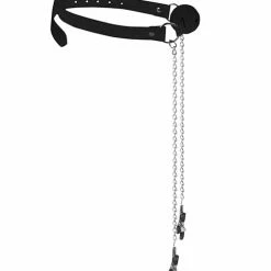 Shots America Kink & BDSM Shots Ouch Black & White Breathable Ball Gag W-nipple Clamps - Black