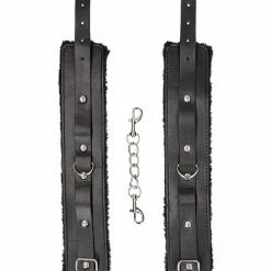 Shots America Shots Ouch Black & White Plush Bonded Leather Ankle Cuffs - Black Kink & BDSM