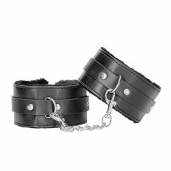 Shots America Shots Ouch Black & White Plush Bonded Leather Ankle Cuffs - Black Kink & BDSM