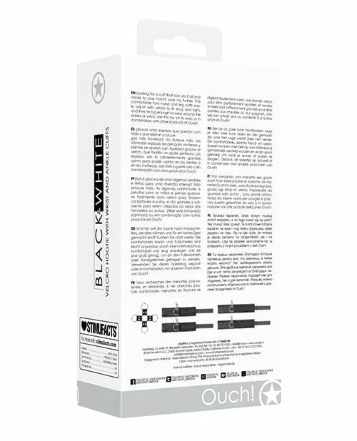 Shots America Shots Ouch Black & White Velcro Hogtie W-hand & Ankle Cuffs - Black Kink & BDSM