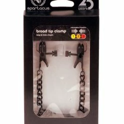 Kink & BDSM Spartacus Blackline Broad Tip Adjustable Nipple Clamps With Chain - Black
