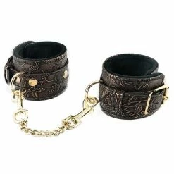 Spartacus Faux Fur Lining Ankle Restraints - Brown Floral Print Kink & BDSM