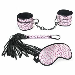 Spartacus Faux Leather Wrist Restraints Blindfold & Flogger Bondage Kit - Pink Kink & BDSM