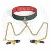 Kink & BDSM Spartacus Pu Collar With Nipple Clamps - Green
