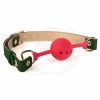 Spartacus Silicone Ball Gag With Green Gold Pu Straps - 46 Mm Kink & BDSM