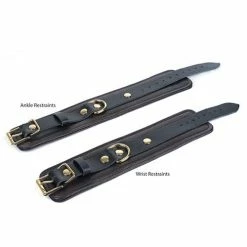 Kink & BDSM Spartacus Wrist Restraints - Brown Leather With Gold Accent Hardware