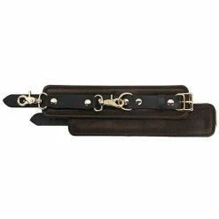 Kink & BDSM Spartacus Wrist Restraints - Brown Leather With Gold Accent Hardware