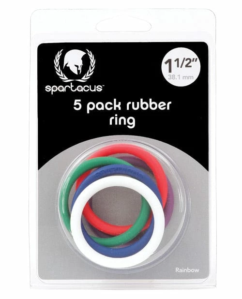 Penis Toys Spartacus 1.5" Rubber Cock Ring Set - Rainbow Pack Of 5