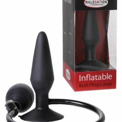 St Rubber Malesation Inflatable Butt Plug Large - Black Anal Toys