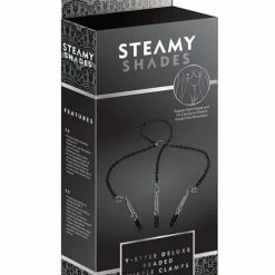 St Rubber Kink & BDSM Steamy Shades Y-style Deluxe Beaded Nipple Clamps - Black-Silver