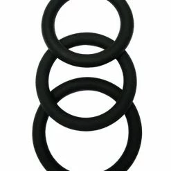 St Rubber Penis Toys Malesation Cock Ring Set - Pack Of 3 Black
