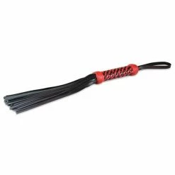 Sultra Leather Sultra 16" Lambskin Twisted Grip Flogger - Black With Red Woven Handle