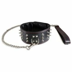 Sultra Leather Kink & BDSM Sultra Lambskin 2 1-2" Studded Collar With 24" Chain - Black