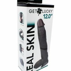 Thank Me Now Get Lucky 12" Real Skin Series - Dark Brown Dildos