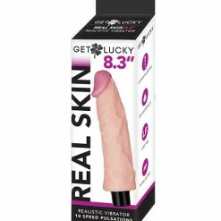 Thank Me Now Get Lucky 8.3" Real Skin Series Vibrating - Flesh Vibrators