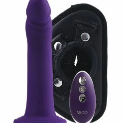 VeDO Diki Rechargeable Vibrating Dildo With Harness - Deep Purple Dildos
