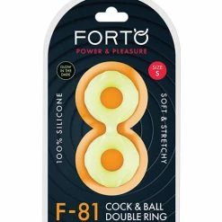 Penis Toys Forto F-81 44mm Double Ring Liquid Silicone Cock Ring - Glow In The Dark
