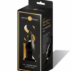 Xgen Secret Kisses 4.5" Handblown Wide Glass Plug - Black-gold Anal Toys